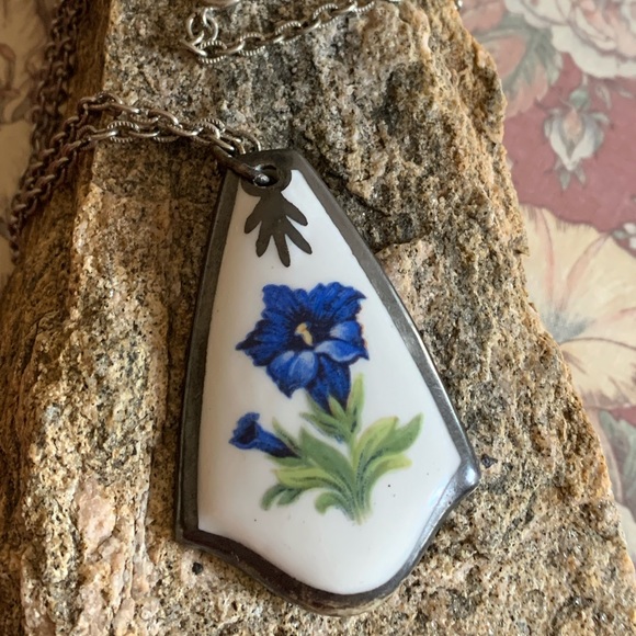 Bavaria Schumann Rare Vintage German Blue Flower Necklace Numbered Jewelry - Picture 2 of 8